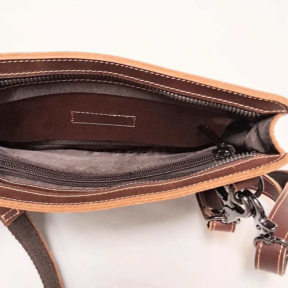 Handmade Brown Leather Men's Crossbody Wristlet Bag